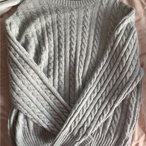 Hollister Gray Crewneck Cable Knit Sweater